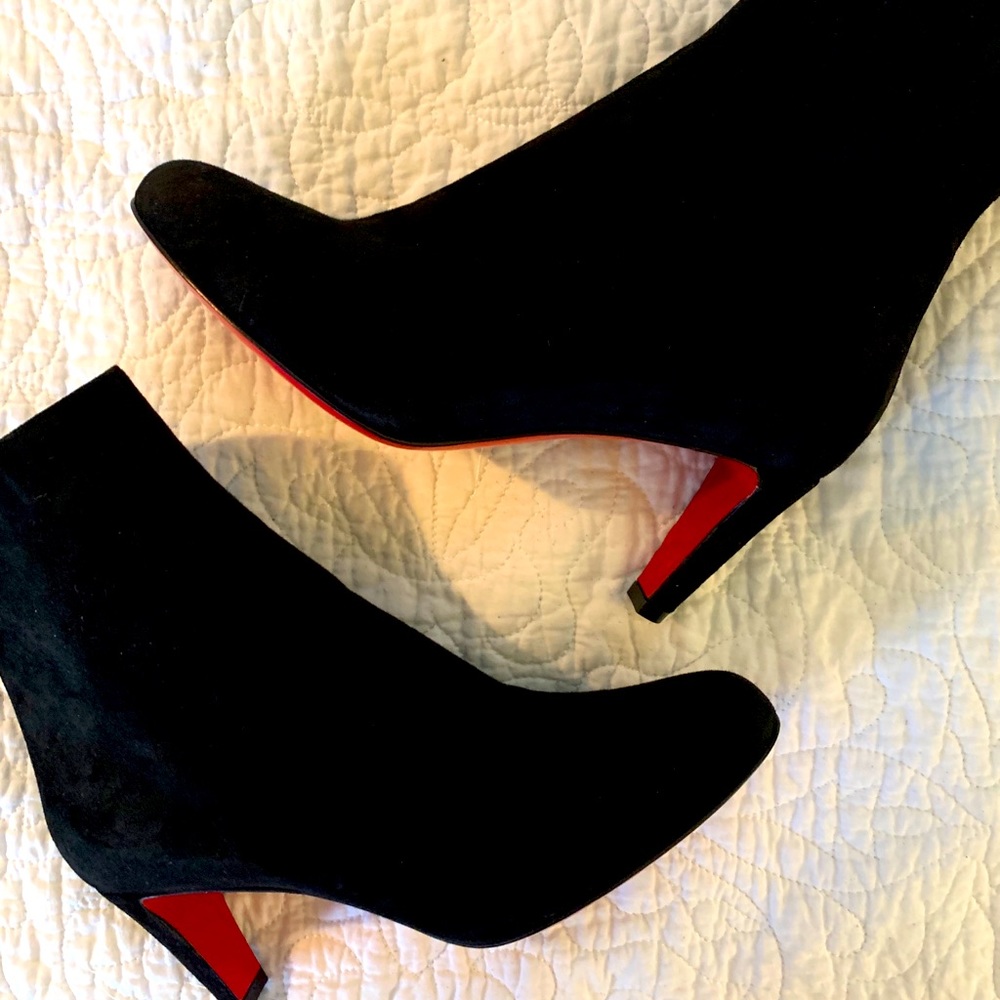 Christian Louboutin Black Suede Ankle Booties with Red Soles
